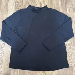 フリルネック　カットソー　黒　ハイネック　LL