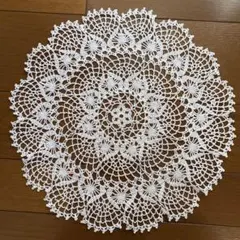 レース編み 円形マット ホワイト23s