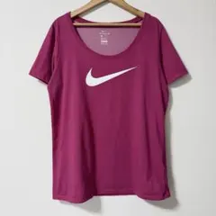 ナイキ Tシャツ ワイドUネック 半袖 無地 L 濃桃 ポリエステル スポーツ