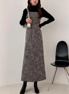 GRL ツイードフリンジロングキャミワンピース