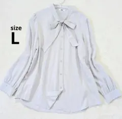 ユニクロ　レーヨンボウタイブラウス　Lサイズ　グレー　通勤 セレモニー 入学式