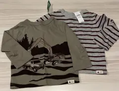 ◉新品タグ付◉babyGAP 長袖 カットソー 80㎝ 　ショベルカー　ボーダー