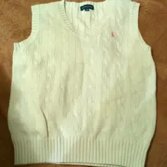 ラルフ・ローレン　アイボリー ケーブルニット Vネックベスト