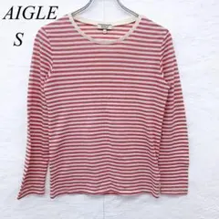 e5112 【エーグル】長袖Tシャツ ボーダー柄 Sサイズ ストレッチ素材 ゆる