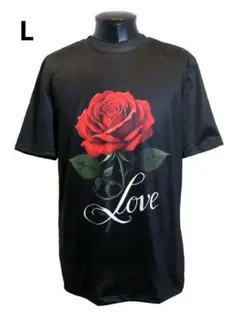L Tシャツ 薔薇 半袖 ローズ バラ 黒 パンク ロック ヴィジュアル系 V系