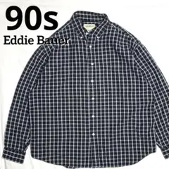 90s Eddie Bauer コットンネルシャツ チェック ボタンダウン 古着