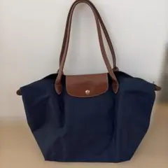 ロンシャン　Longchamp ネイビー ナイロン レザー トートバッグ　L