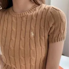 【新品タグ付き】ラルフローレン ケーブルニット 半袖 ベージュ S 定番人気