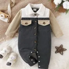 ダークグレー コーデュロイロンパース