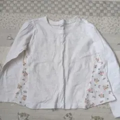 ホワイト 花柄サイドパネル 長袖カットソー