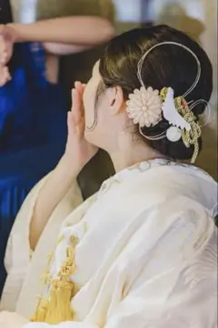 和装髪飾りセット　鶴　つまみ細工