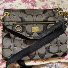 【美品】COACH コーチ　ポピー　シグネチャー　トートバッグ　黒18135