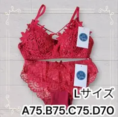 ◯再入荷◯ 上下セット ノンワイヤーブラ レッド L ショーツ付き