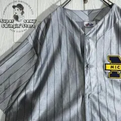 希少 アメリカ製 半袖 ベースボールシャツ XL シルバー ストライプ 古着のサムネイル