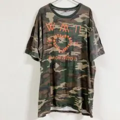 US古着 迷彩 カモフラ Tシャツ 企業ロゴ 両面プリント ゆるだぼ XL相当