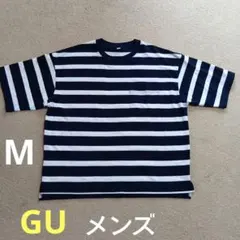 GU ボーダー ポケット　Tシャツ 紺 M　美品のサムネイル
