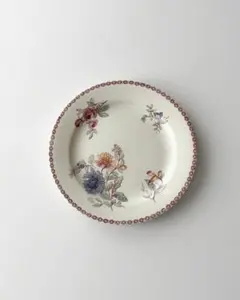 フランス　アンティーク　ボルドー窯　FLEURI 絵付けのされた花柄平皿プレート フランス アンティーク ボルドー窯 FLEURI 絵付けのされた花柄平皿
