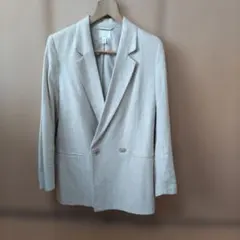 ベージュ リネン混紡 ダブルブレストジャケット
