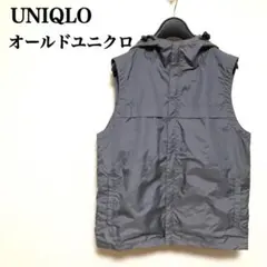 UNIQLO オールドユニクロ ナイロンフードベスト 紺タグ グレー Sサイズのサムネイル