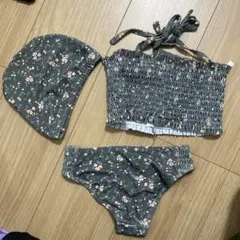 グレー 花柄 水着セット 3点