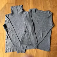 UNIQLO レディースグレー 長袖ハイネック丸首Tシャツ Mサイズ 2枚セット