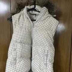 チェック柄ダウンベスト（ファー付き）