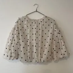 ドット柄　ボリューム袖　ブラウス