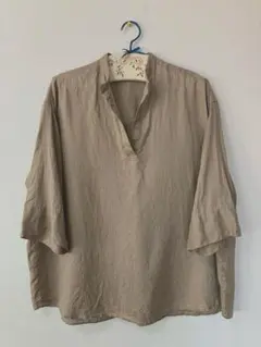 ミラオーウェン 5分袖 フレンチリネンシャツ ブラウス　ベージュブラウン　F