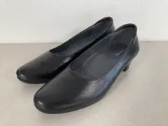 【超美品】アシックス ぺダラ パンプス 22.5cm 幅広 黒レザー 本革