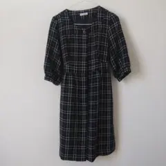 ボンポワン チェック柄長袖ワンピース - メルカリ