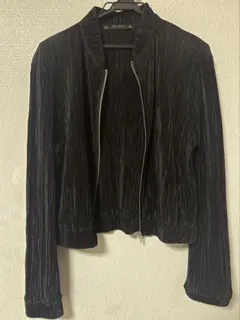 ZARA BASIC プリーツ ジップアップ ブルゾン ブラックのサムネイル