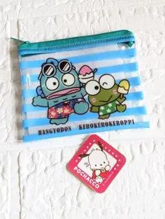 スシロー　はぴだんぶい　ポーチ　ステッカー　ハンドギョン　けろっぴ　ポチャッコ