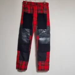 コムデギャルソンオムプリュス チェック パッチワーク パンツ レザー パイソン