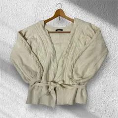 w closet アイボリー ケーブルニットカーディガン ウエストリボン 柔らか