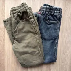 ストレッチロングパンツ　オリーブグリーン・デニム2本セット