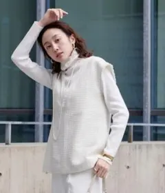 【ユアーズ】フリンジツイードVネックジレ