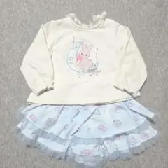 【美品】メゾピアノ ウサギ刺繍付きトップスとスカートセット 80cm