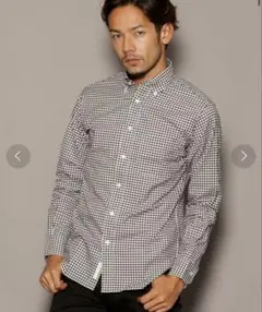 アローズ ギンガムチェック ボタンダウンシャツ【L】白黒 日本製 ARROWS