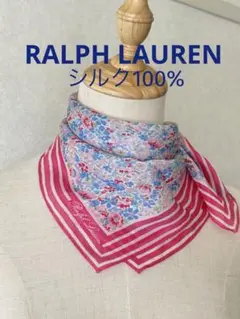 【美品】Ralph Lauren シルク100% シルクスカーフ　花柄　ピンク