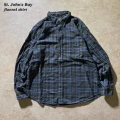 St. John's Bayフランネルチェックシャツ古着ブルーブラウン短丈当時物