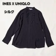 未使用INES x UNIQLOコラボ シルク100フリルブラウス L絹100%
