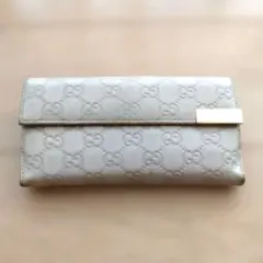 GUCCI マイクロシマ ロゴプレート フラップ GG 長財布 ターコイズ