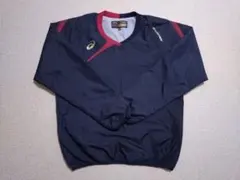 アシックス ネイビー レッド 長袖トレーニングウェア 裏起毛