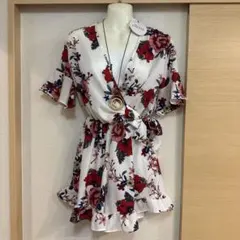 フラワープリント ラップスタイルワンピース