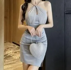 キャバドレス　ホルターネック　グレー チェーン Ｓサイズ