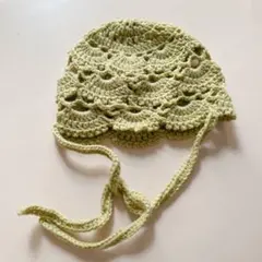 レースハット/ビーニー/クラッシャーハット/ボンネット/かぎ針編み/くすみブルー