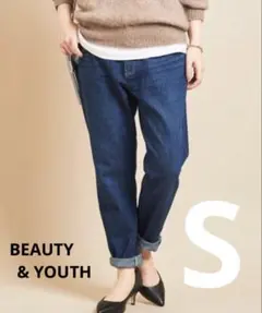 5ポケットデニムテーパードパンツ ビューティーアンドユース　ブルー　S