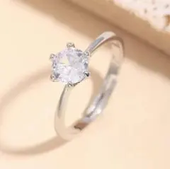 新品❣️一粒CZダイヤリング　指輪　サイズ調整可能　シルバーカラー【匿名配送】のサムネイル