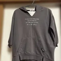 ピンクラテ グレー フード付き パーカー7分袖　S 140