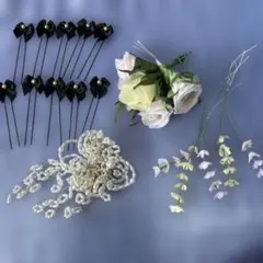 ヘアピン10本とパール装飾の花飾りセット